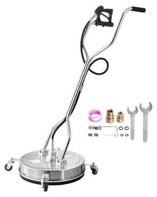 Produktbild von VEVOR 15" Hochdruckreiniger Flächenreiniger, Edelstahl Hochdruckreiniger Aufsätze mit 4 Rädern, 4000 Max PSI, 1/4 Schnellanschluss, 2 Sprühdüsen, 2 Verlängerungsrohre für Beton, Terrasse, Deck, Edelstahl-f, 53.3 cm