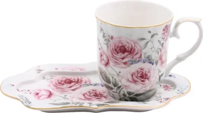 Produktbild von HOME ELEMENTS Porzellanbecher 360 ml mit Untersetzer, Rose