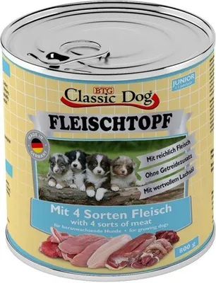Produktbild von BTG Classic Dog Classic Dose Fleischtopf Junior Mit 4 Sorten Fleisch, Junior, Fleisch, 800 g