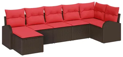 Imagen del producto de vidaXL Juego de sofás de 7 piezas, color marrón y rojo, fabricado en ratán sintético