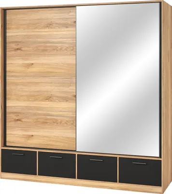 Produktbild von Masseno Schiebetürenschrank BETTINA 200 cm Kleiderschrank Schlafzimmer Schrank 2-türig mit Spiegel Eichefarben