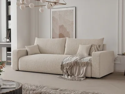 Produktbild von Freistehendes Polstersofa PIANO mit Schlaffunktion und Stauraum 3-Sitzer Sofa Wohnzimmersofa Couch Schlafsofa modernen Sofa Moderner Boucle C1 Beige