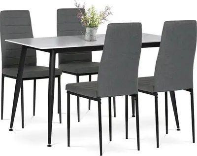 Produktbild von Autronic Jídelní set 1+4 stůl 130x70 deska slinutý kámen v imitaci bílého matného mramoru židle š