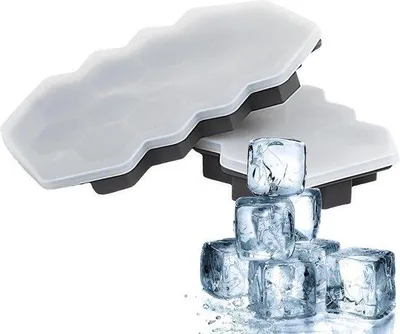 Image de Moules à glaçons en silicone pour cocktails avec couvercle - lot de 13 - glaçons carrés - cocktails au whisky - moules à glaçons - 2 pièces