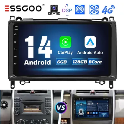 Obrázok produktu pre Android autorádio s dotykovým 9-palcovým displejom, GPS navigáciou, 4G, Wi-Fi, Carplay, určené pre modely A-klasse (W169), B-klasse (W245) a Vito, s 6 GB RAM, 128 GB ROM, Bluetooth 5 a DAB+