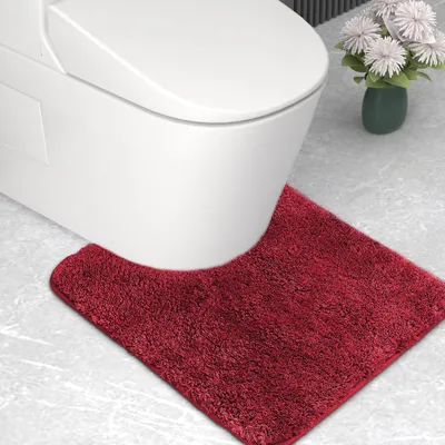 Image de Tapis de bain en microfibre, extra épais, ultra-absorbant, en forme de U, 2 cm d'épaisseur, 50 x 50 cm, rouge