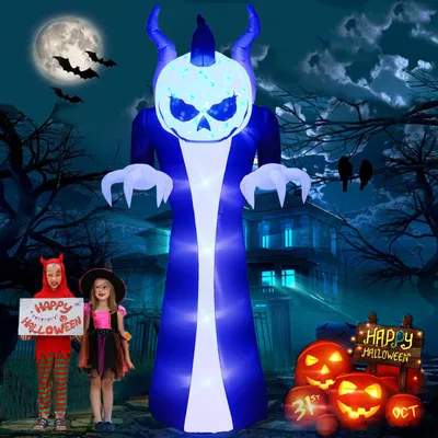 Opblaasbare Halloween-Geist 3 m mit LED, Polyester, blau/weiß
