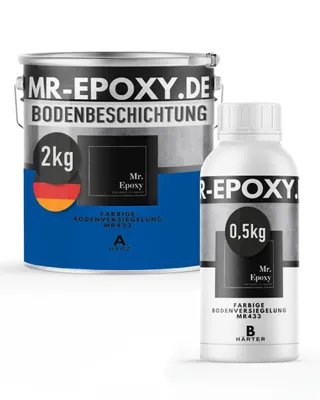 Produktbild von Mr. Epoxy Epoxidharz Bodenbeschichtung (2,5 kg, RAL 5017 Verkehrsblau) - 2K Betonfarbe für Garagen, Keller & Werkstatt Boden - Flüssigkunststoff Epoxid Grundierung und Bodenversiegelung