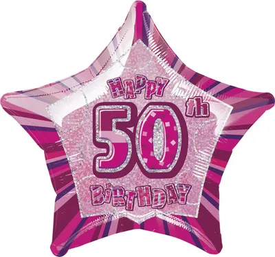 Produktbild von Jedinečný párty balónek ve tvaru hvězdy s nápisem Happy 50th Birthday, růžový SG6017 (jedna velikost) (růžový)
