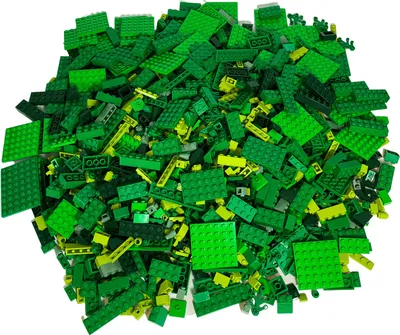 A pile of green and lime green LEGO bricks.