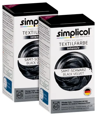 Produktbild von simplicol Textilfarbe intensiv: DIY Färbemittel in 23 Farben inkl. Farb-Fixierer, Farbe:Samt-Schwarz (1818), Größe:2er Pack