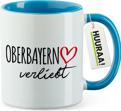 Produktbild von Huuraa Kaffeetasse Oberbayern verliebt 330ml Blau Keramik Kaffeebecher Geschenkidee
