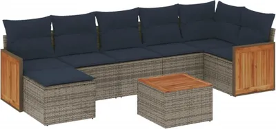 Produktbild von vidaXL 8-teiliges Gartensofa-Set mit Kissen, grau, Polyrattan