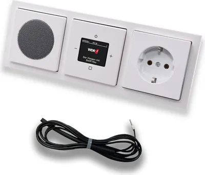 Produktbild von Busch Jäger DAB+ (DAB PLUS) UnterputzRadio 8215U-101 Future Linear Studioweiß, Set mit Lautsprecher, Abdeckungen, Steckdose mit Kinderschutz, Rahmen + 0,9 m EBROM Wurfantenne z. Empfangsoptimierung