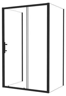 Produktbild von U-Form Duschkabine 110cm Schiebetür mit 2x Seitenteil 80cm x195cm, 6mm NANO ESG Klarglas,Komplett Matt-Schwarz, Nischentür