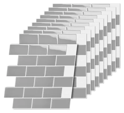 Image de Carreaux adhésifs Relaxdays, lot de 10, salle de bain et cuisine, autocollants pour carrelage 30 x 30, autocollants, carreaux 3D découpables, PU, gris
