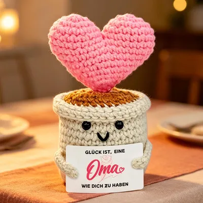 Handgehäkeltes Herz im Topf, Geschenk für Oma, 11 cm