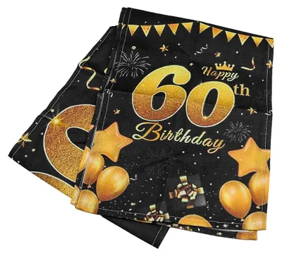 Tischläufer Happy 60. Geburtstag 183x33 cm Schwarz-Gold