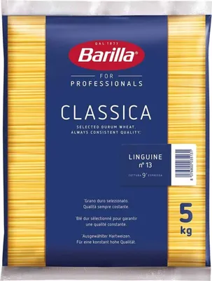 A bag of Barilla Linguine pasta.