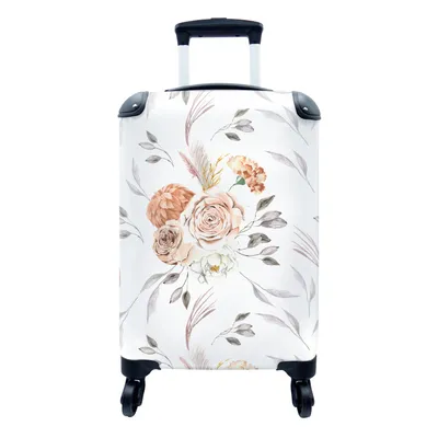 Produktbild von MuchoWow® Koffer Handgepäck Trolley Rollkoffer Kleine Reisekoffer mit 4 Rollen - Muster - Blumen - Rose - Weiß - Cabin Size < 55x40x23 cm & 55x40x20 cm - Fotokoffer - Kabinenkoffer - Boardgepäck - Reise-Box - Reisekoffer - Reisegepäck - Koffer mit Bild - Trolley für Kinder