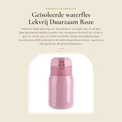 Productafbeelding van Waterfles Geïsoleerd - Roestvrij Staal - Lekvrij - BPA-vrij - 200 ml - Dubbelwandig Vacuümontwerp - Temperatuurbehoud - Thermosfles
