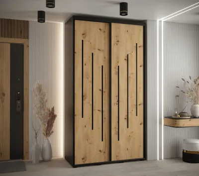 Obrázok produktu pre Šatníková skriňa YVONA 8 - 130/45 cm, čierna / dub artisan / čierna