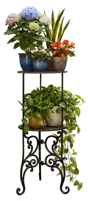 Image de Support pour plantes Relaxdays, style vintage, 2 étagères, support à fleurs en fonte, H x P : 66 x 27,5 cm, support pour plantes d'extérieur, marron