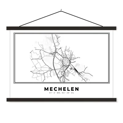 Produktbild von MuchoWow® Textilposter Belgien - Mechelen - Stadtplan - Karte - Schwarz und weiß - Karte 150x100 cm mit schwarzem Rahmen - Schlafzimmer