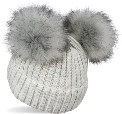 Produktbild von styleBREAKER Kinder Strick Bommelmütze mit 2 Kunstfellbommel und Fleece Futter, Winter Mütze, Strickmütze, 2-5 Jahre 04024203