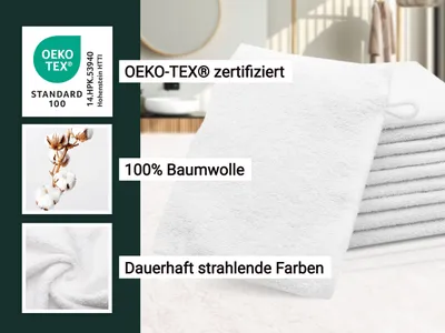 Produktbild von 10er-Set Waschhandschuhe, Baumwolle, 16x21 cm, 400g/qm, weiß
