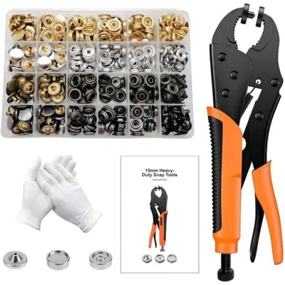 Produktbild von Druckknopf Set mit Zange, 100er Set Metall Druckknöpfe, 15mm Heavy Duty, für Leder & Textilien