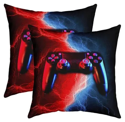 Obrázok produktu pre Poťahy na vankúše 45x45 cm, motív herného ovládača, 2 kusy, červená, modrá, viacfarebný, materiál: polyester
