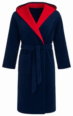 Imagen del producto de Unyqoos® Badrock para hombre, modelo Badrock, color azul con detalles rojos, talla M/L, 100% algodón orgánico, felpa en el exterior y rizo en el interior, ideal para sauna y para usar en casa