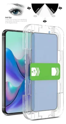 A screen protector for a smartphone is shown with an installation guide.