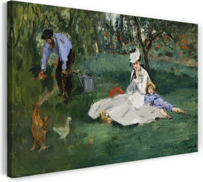 Produktbild von Leinwandbild (80x60cm): Claude Monet - Die Familie Monet in ihrem Garten in Argenteuil (1874), echter Holz-Keilrahmen inkl. Aufhänger, handgefertigt in Deutschland