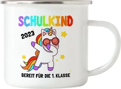 Produktbild von Schulkind 2023 Emaille Tasse Einschulung Einhorn Dab Schulanfang Schule Erstklässler Schuleinführung