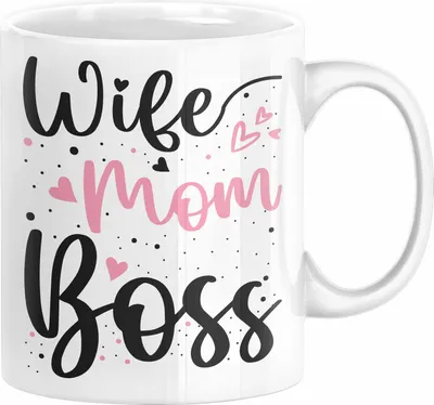 Produktbild von Wife Mom Boss Tasse Geschenk Mutter Mama zum Muttertag Muttertagsgeschenk (Weiß)