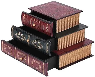 Immagine prodotto di Vecchia scatola decorativa con 3 cassetti – Elegante accessorio a forma di libro