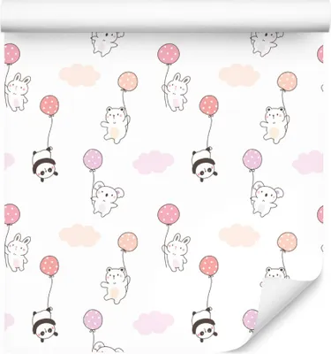 Produktbild von 10m VLIES TAPETE Rolle Kinderzimmer Bren Hasen Pandas Ballons Wolken XXL