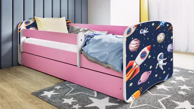 Produktbild von Kinderbett Jugendbett Kosmos 70x140, 80x160, 80x180 cm - Komplettset mit Matratze, Schublade & Rausfallschutz