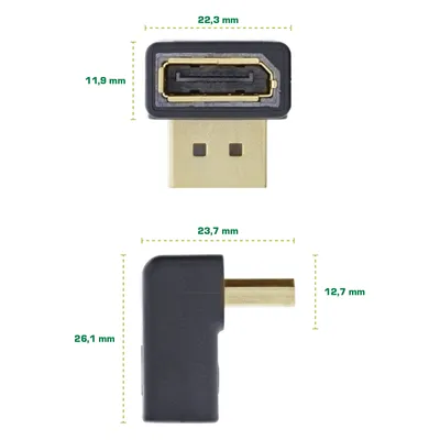 Produktbild von InLine DisplayPort Adapter, DisplayPort Stecker / Buchse, nach oben gewinkelt, DisplayPort male, DisplayPort, Schwarz