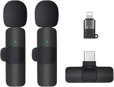 Immagine prodotto di Microfono lavalier senza fili - Microfono a mano con convertitore - Adattatore USB per cellulare - Microfono facile da installare per smartphone.