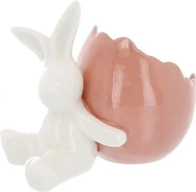 Produktbild von Hase mit Eierschalentopf - weiß/apricot - ca. 13,5 x 8,5 x 8 cm