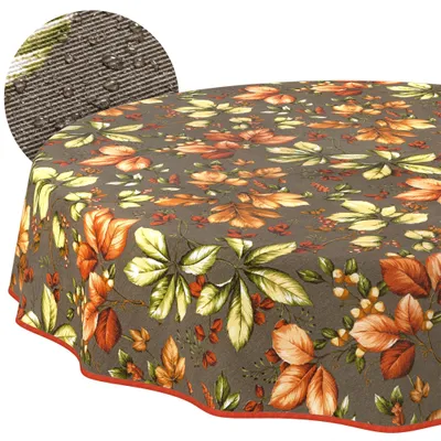 Produktbild von Tischdecke rund Ø 140 cm abwaschbar Herbst Saum Tischwäsche ANRO