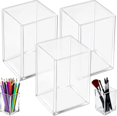 Obrázok produktu pre Akrilový držiak na perá 3 kusy, priehľadný, pre kanceláriu, 10,5 x 6,5 x 6,5 cm