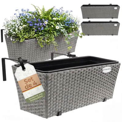 Image de 4x Bac à fleurs 11 litres support de montage intérieur extérieur jardinière pot de fleurs décoration balcon terrasse gris