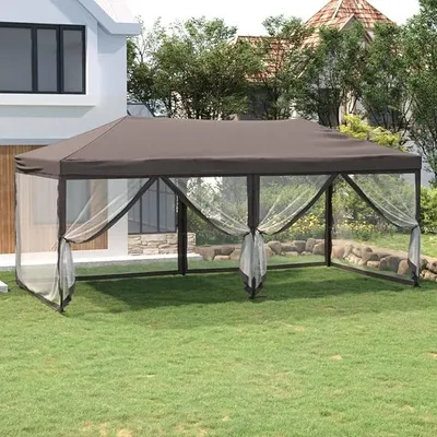 Produktbild von Partyzelt Faltbar mit Seitenwänden, Party Zelt, Pavillon, Faltpavillon, Garagenzelt, Gartenzelt, Taupe 3x6 m