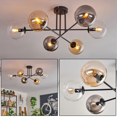 Produktbild von Fossobiubo Deckenlampe aus Metall/Glas in Schwarz/Rauchfarben/Bernstein/Klar