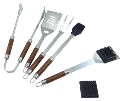 Produktbild von 7-teiliges Grillbesteck-Set mit Holzgriffen