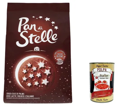 Produktbild von Mulino Bianco Italian Gourmet Bundle 12 x 350 g Pan di Stelle Kekse mit Kakao und Zuckersternen, italienische Frühstückskekse mit 100% frischer italienischer Milch, ohne Palmöl, Familienvorrat 4,2 kg
